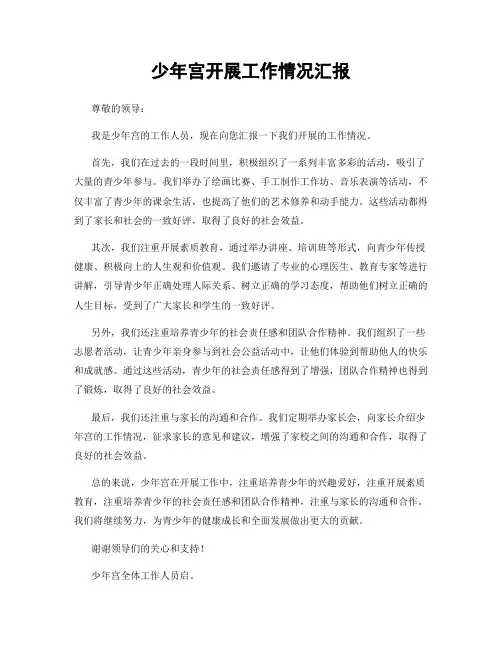 少年宫开展工作情况汇报