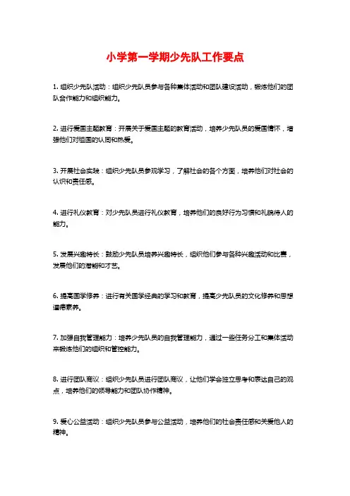 小学第一学期少先队工作要点