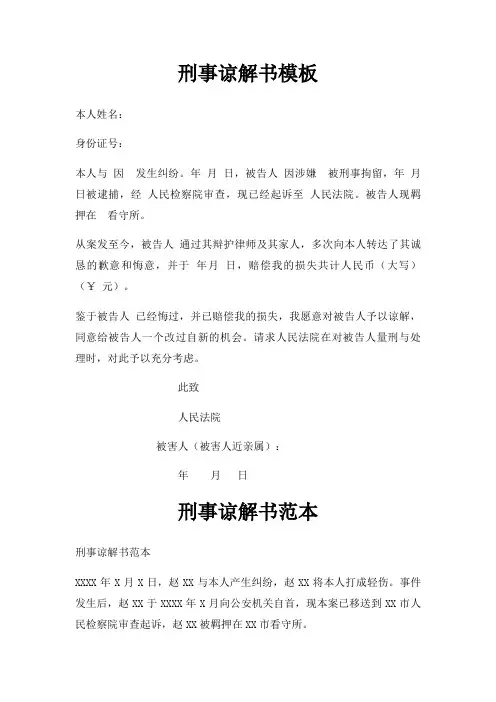 刑事谅解书模板三篇