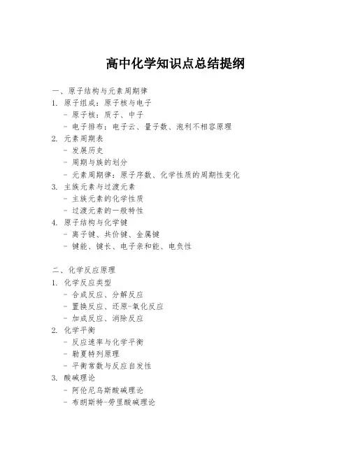高中化学知识点总结提纲