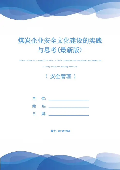 煤炭企业安全文化建设的实践与思考(最新版)