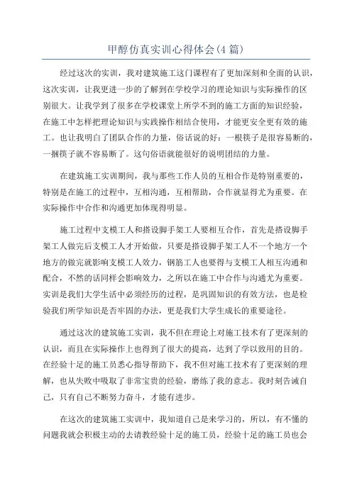 甲醇仿真实训心得体会(4篇)
