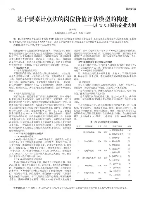 基于要素计点法的岗位价值评估模型的构建——以WXD国有企业为例