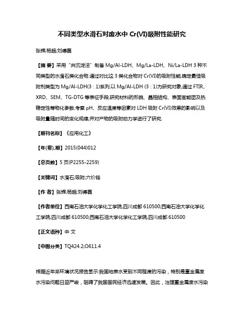 不同类型水滑石对废水中Cr(Ⅵ)吸附性能研究