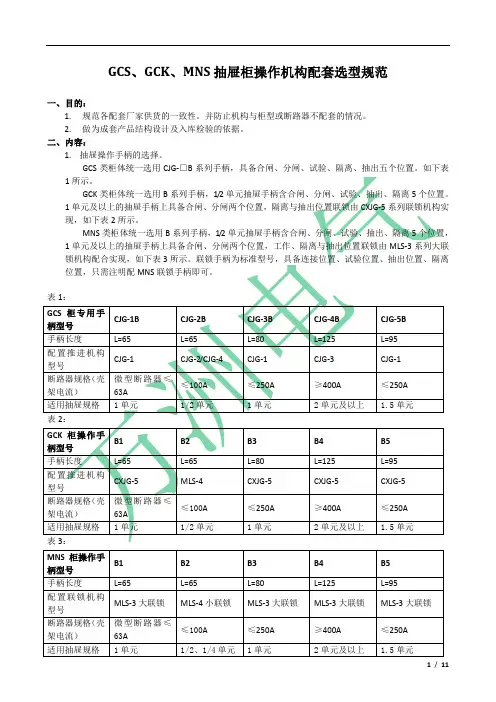 GCS、GCK、MNS抽屉柜操作机构配套选型规范