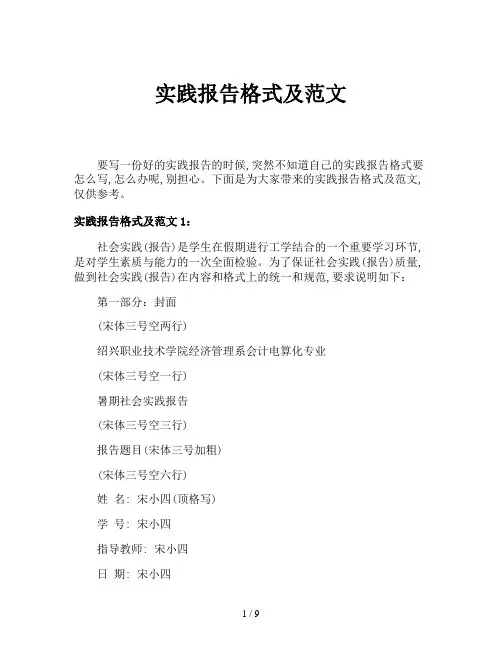 实践报告格式及范文