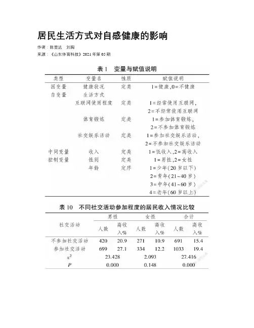 居民生活方式对自感健康的影响