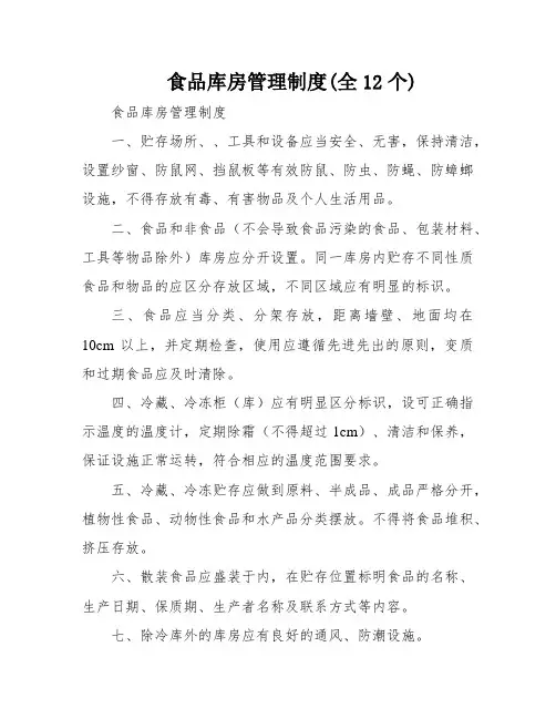 食品库房管理制度(全12个)