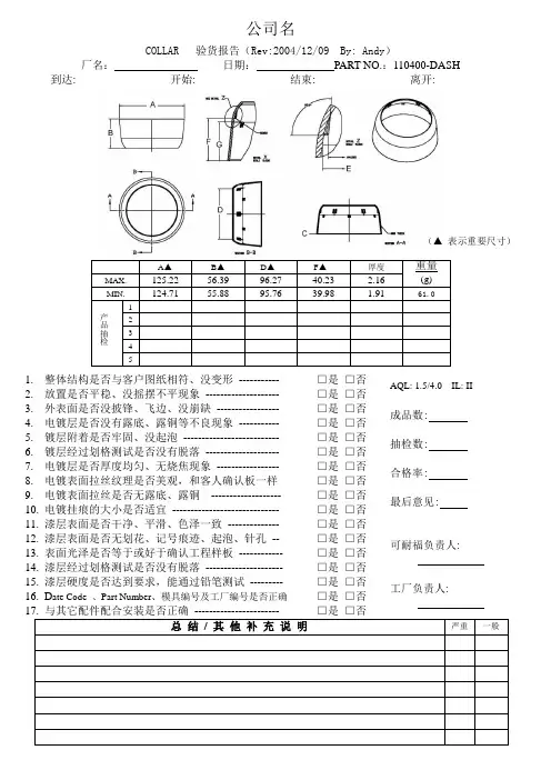 验货报告样本