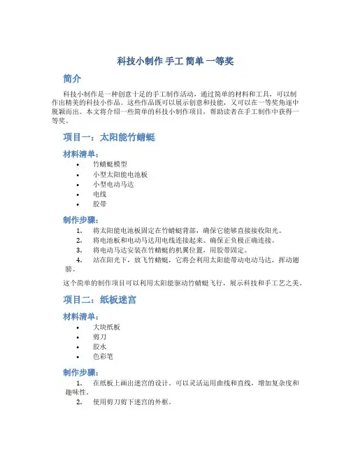 科技小制作 手工 简单 一等奖