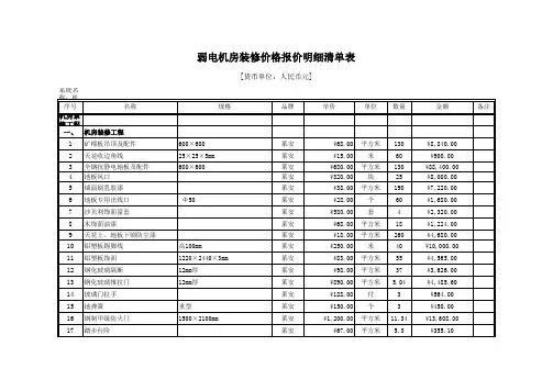 弱电机房装修价格报价明细清单表