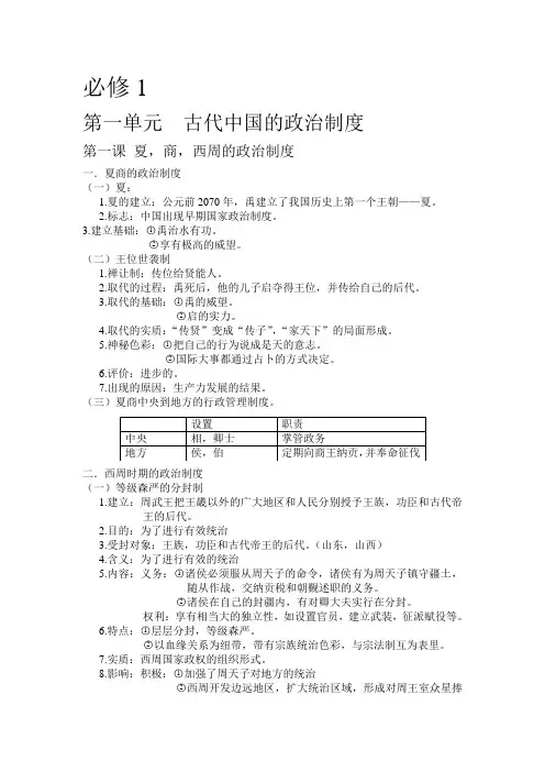 人教版历史笔记必修一第一课