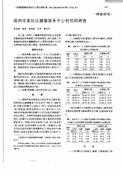 深圳市某社区健康服务中心利用的调查