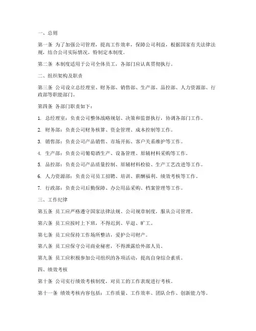 葡萄酒公司日常管理制度