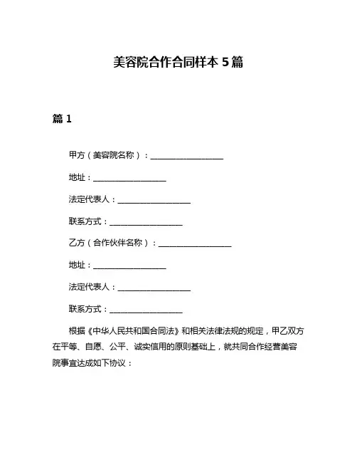 美容院合作合同样本5篇