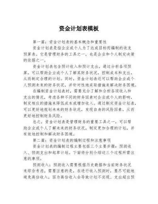 资金计划表模板3篇
