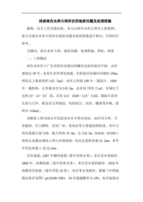 南告水库大坝存在地质问题处理措施