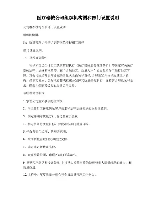 医疗器械公司组织机构图和部门设置说明