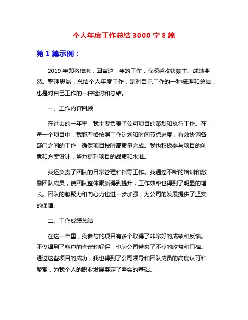个人年度工作总结3000字8篇