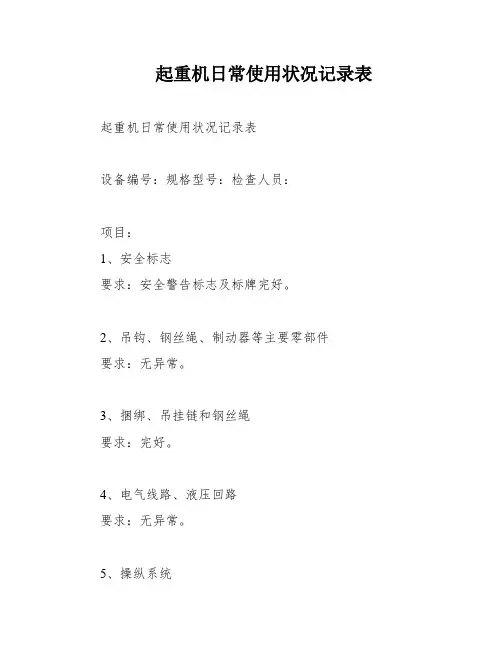 起重机日常使用状况记录表
