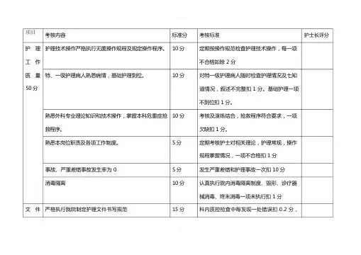 护士绩效考核标准