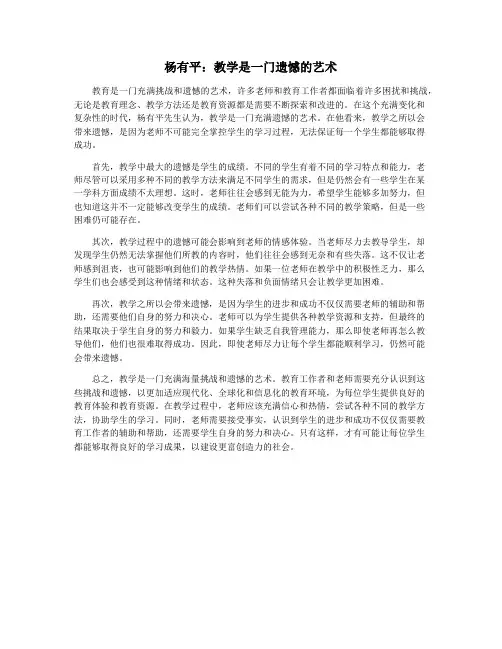 杨有平：教学是一门遗憾的艺术