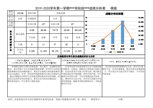 2019-2020学年第一学期  学院 成绩分析表 模板
