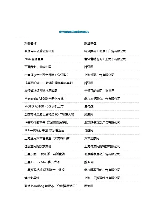 2012经典优秀网络营销案例
