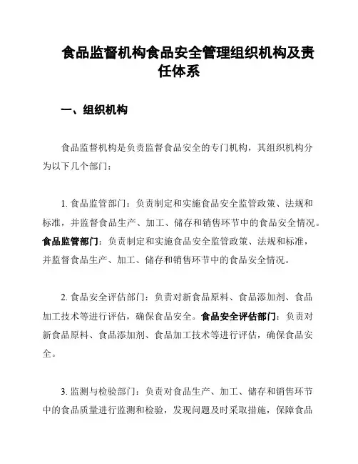 食品监督机构食品安全管理组织机构及责任体系