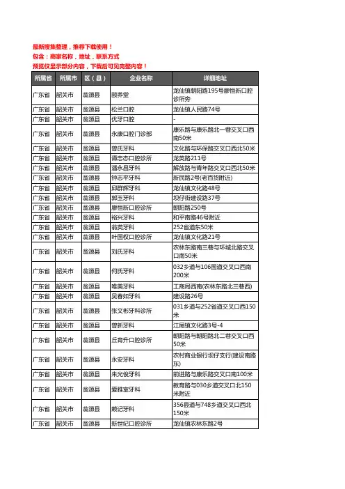 新版广东省韶关市翁源县口腔企业公司商家户名录单联系方式地址大全38家