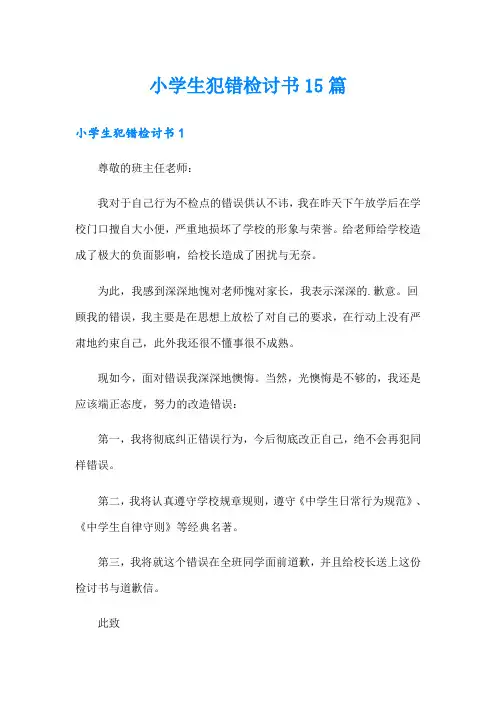 小学生犯错检讨书15篇