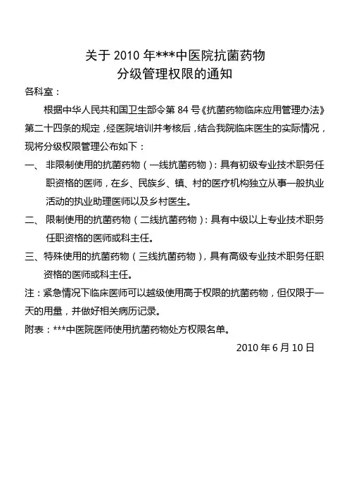 医院抗生素分级权限管理
