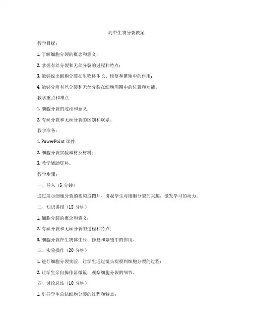 高中生物分裂教案
