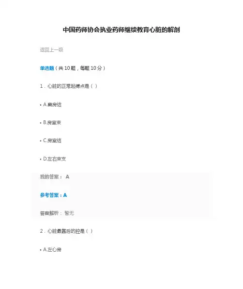 中国药师协会执业药师继续教育心脏的解剖