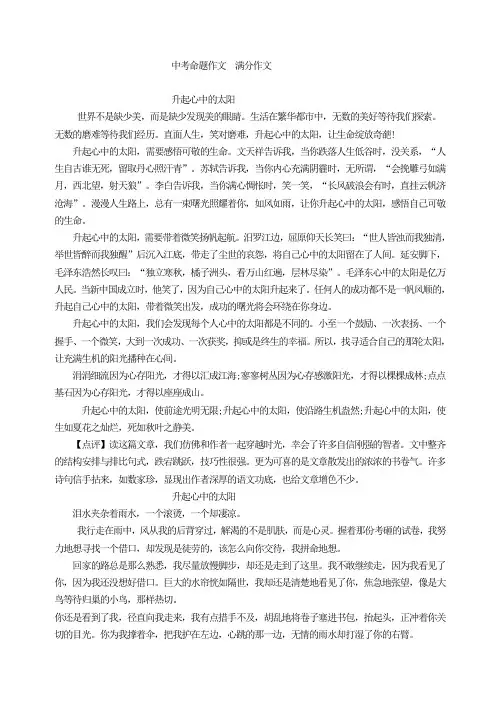 作文专项指导中考命题作文  满分作文PPT课件