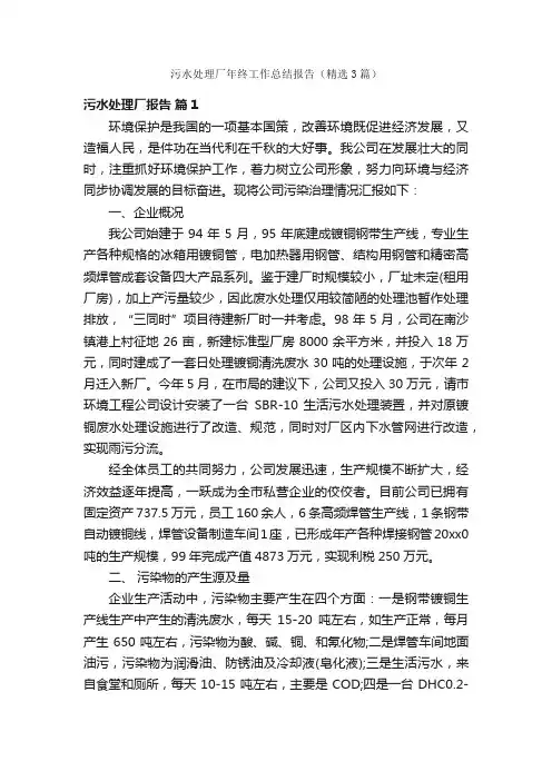 污水处理厂年终工作总结报告（精选3篇）