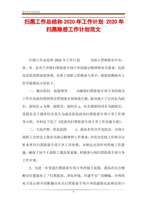 扫黑工作总结和2020年工作计划 2020年扫黑除恶工作计划范文