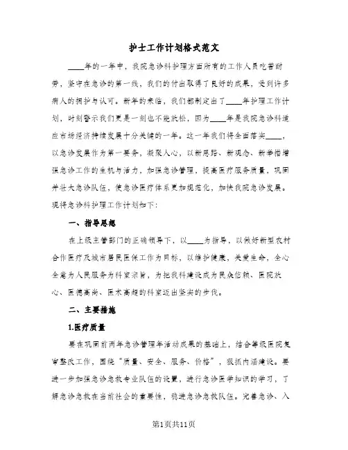 护士工作计划格式范文（四篇）