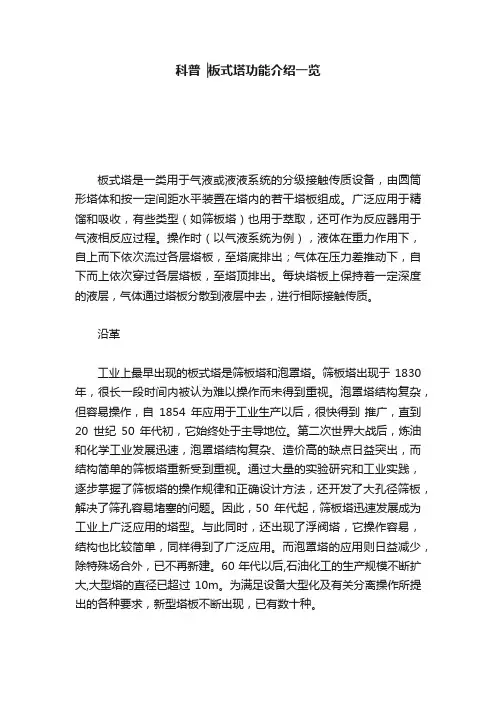 科普▕板式塔功能介绍一览