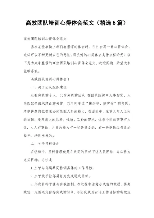 高效团队培训心得体会范文(精选5篇)