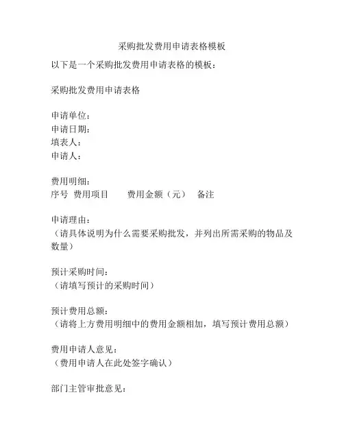 采购批发费用申请表格模板