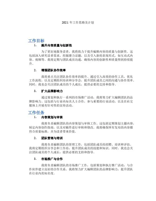 2021年工作思路及计划