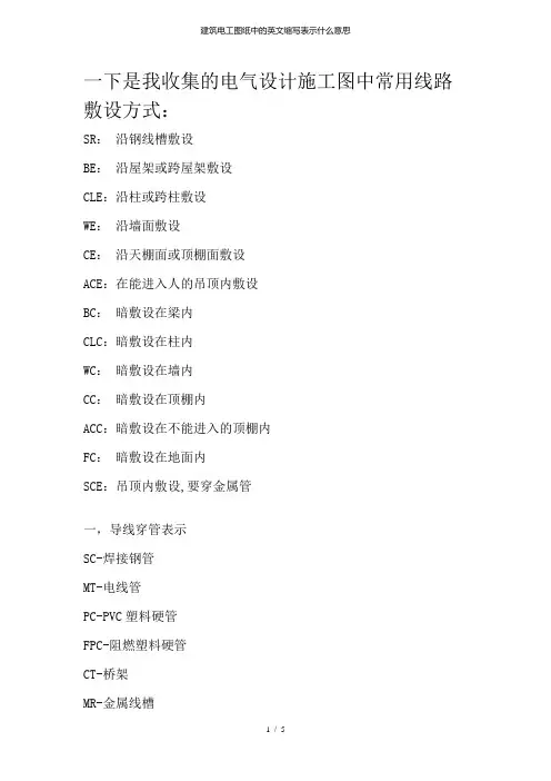 建筑电工图纸中的英文缩写表示什么意思