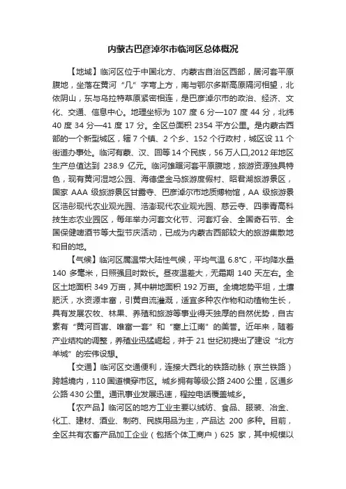 内蒙古巴彦淖尔市临河区总体概况