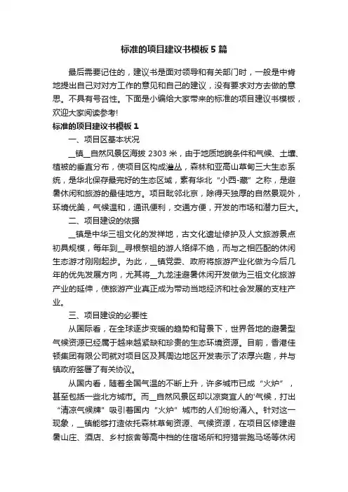 标准的项目建议书模板5篇