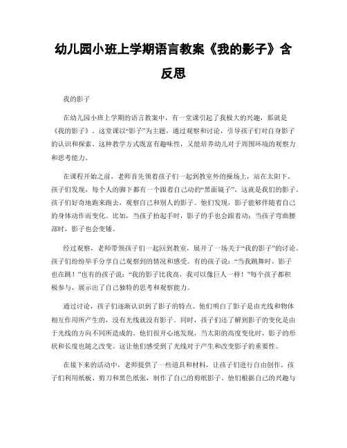 幼儿园小班上学期语言教案《我的影子》含反思