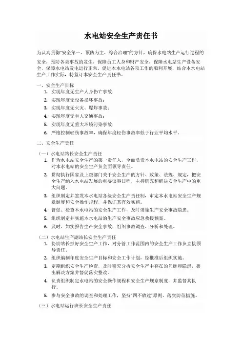 水电站安全生产责任书范文