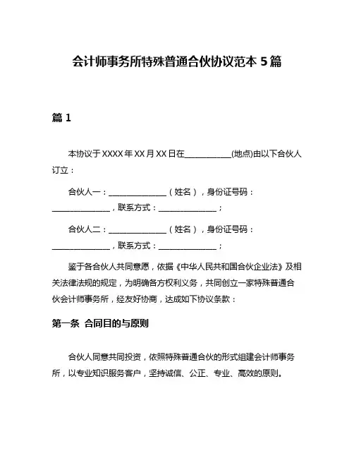 会计师事务所特殊普通合伙协议范本5篇