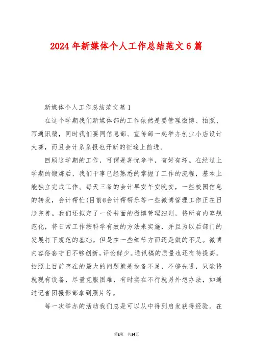 2024年新媒体个人工作总结范文6篇