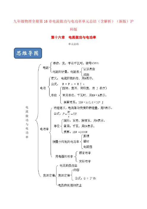 九年级物理全册第16章电流做功与电功率单元总结(含解析)(新版)沪科版